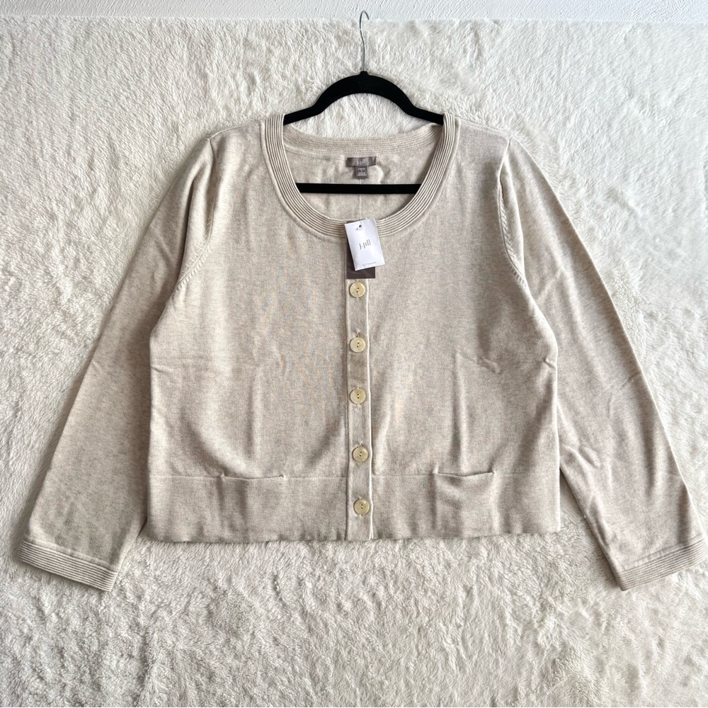 J. Jill Cardigan Sweater Women’s Large Oatmeal‎ Preppy Office Minimalist NEW